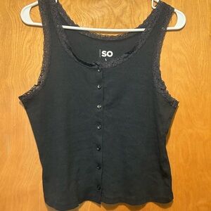 SO Women's Black Button-Up Lace Tank Top